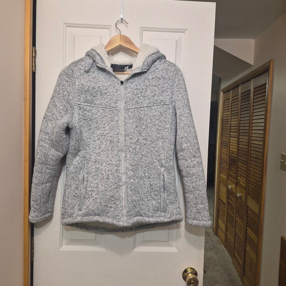 Spyder Womens Gray Heathered Full Zip Sherpa Lined Hooded Knit Jacket Large
